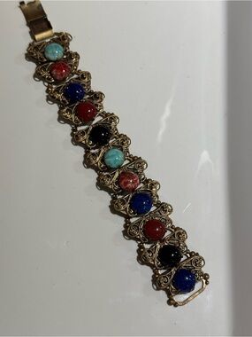 Vintage Art Deco Glass Cabochon Book Link Bracelet - Unbranded